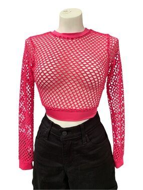 Avid Hot Pink Fishnet Long-Sleeve Crop Top Size S